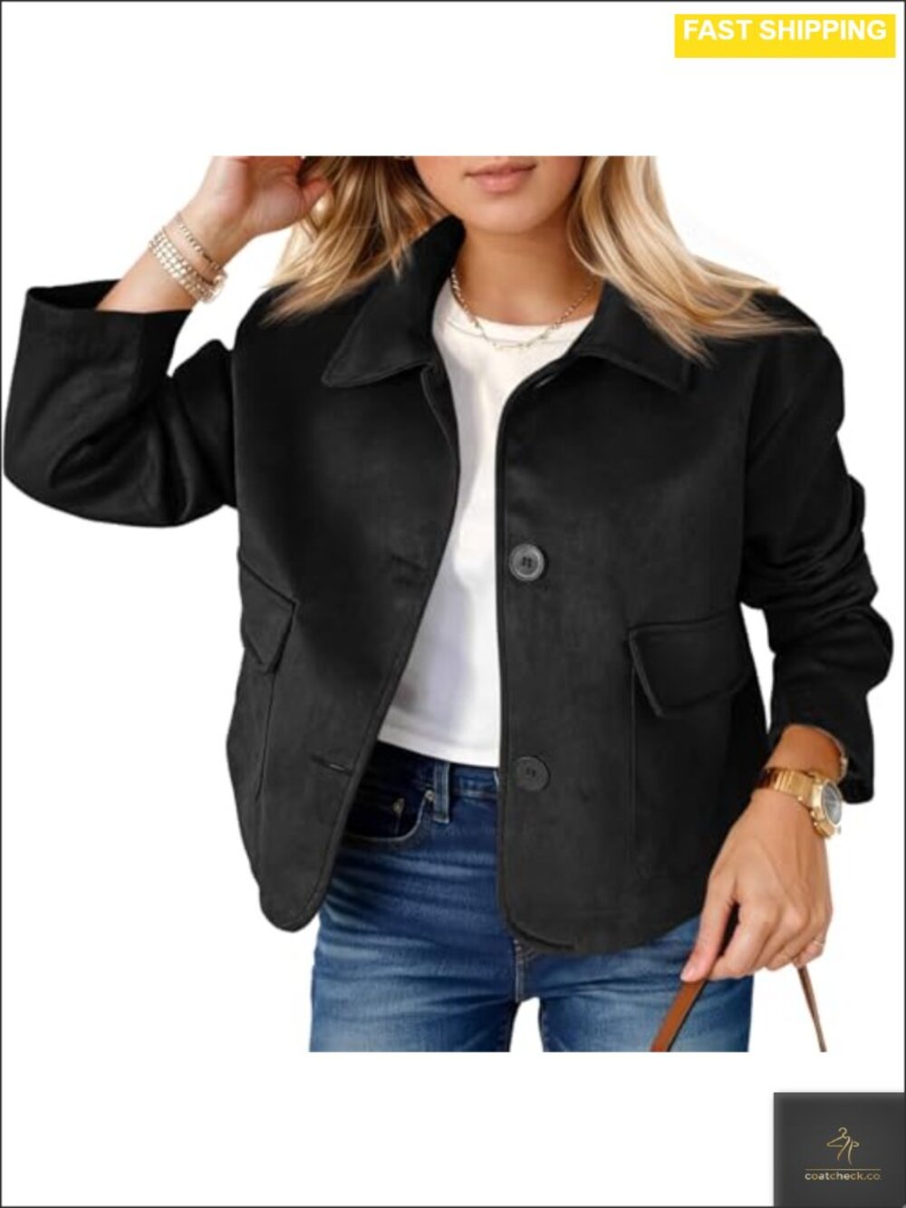 Faux Suede Cropped Button Down Jacket Casual Shacket
